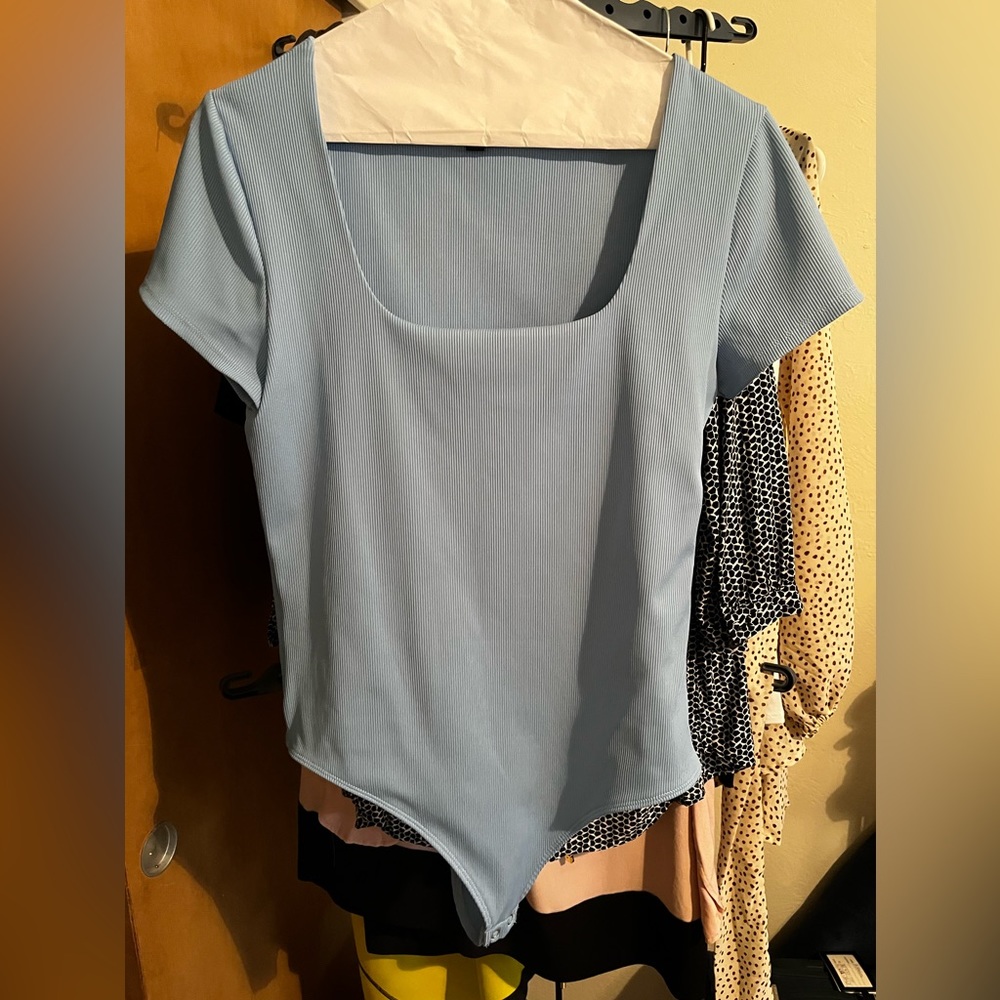 Matching light blue set from express. Top size large, bottom size 10